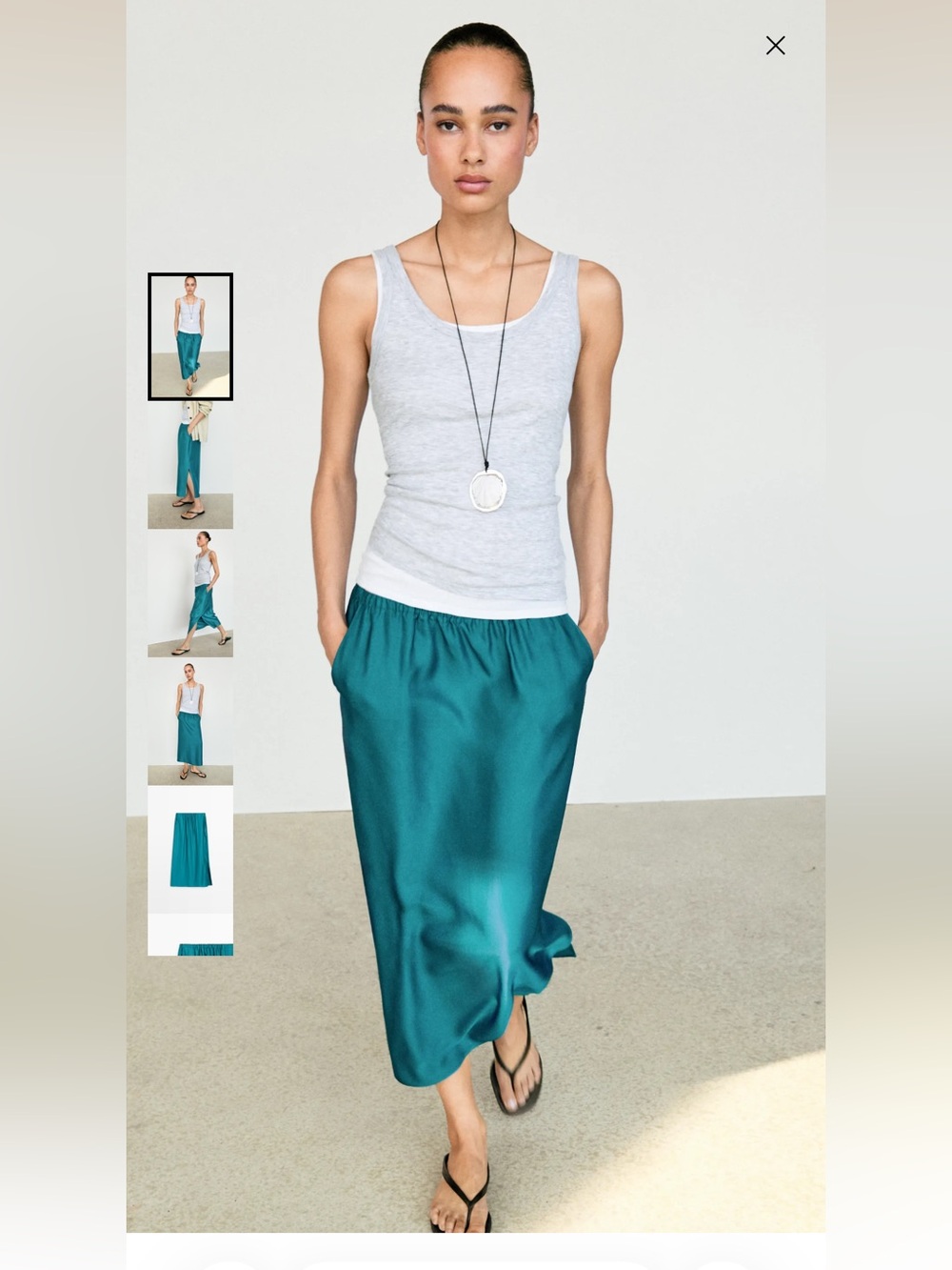 Massimo Dutti Satin Midi Skirt with Pockets - Blue
